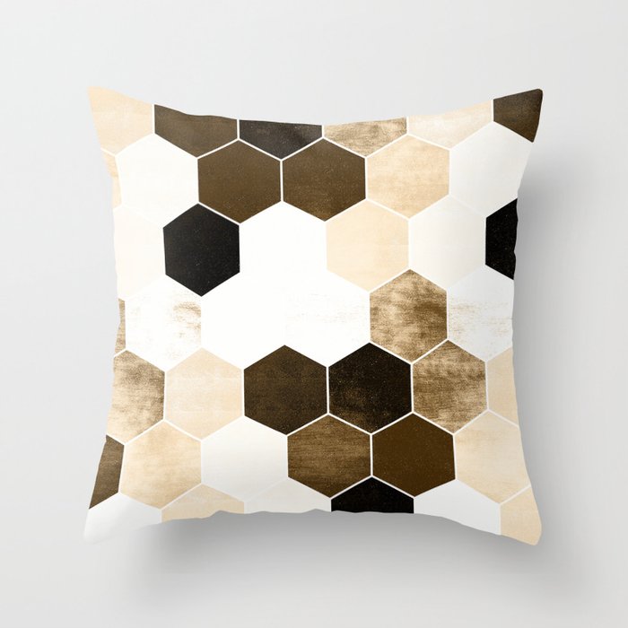 Honeycombs print, sepia colors hexagons with stone effect Throw Pillow