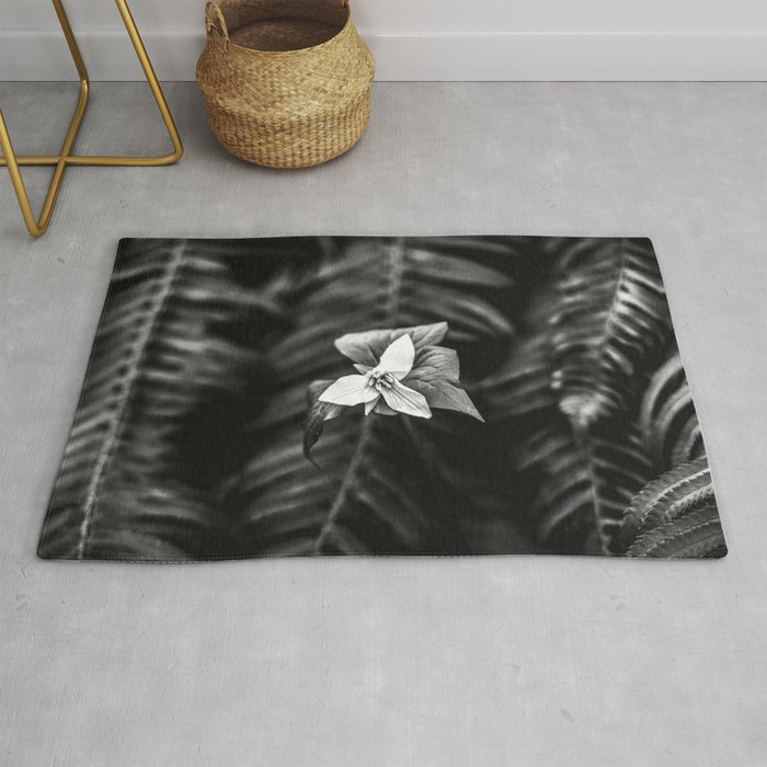 Trillium Flowers Pacific Northwest Black And White Nature Photography Rug By Cascadia