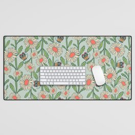 Daisy Chain and Butterfly Pattern Cream and Blue Desk Mat