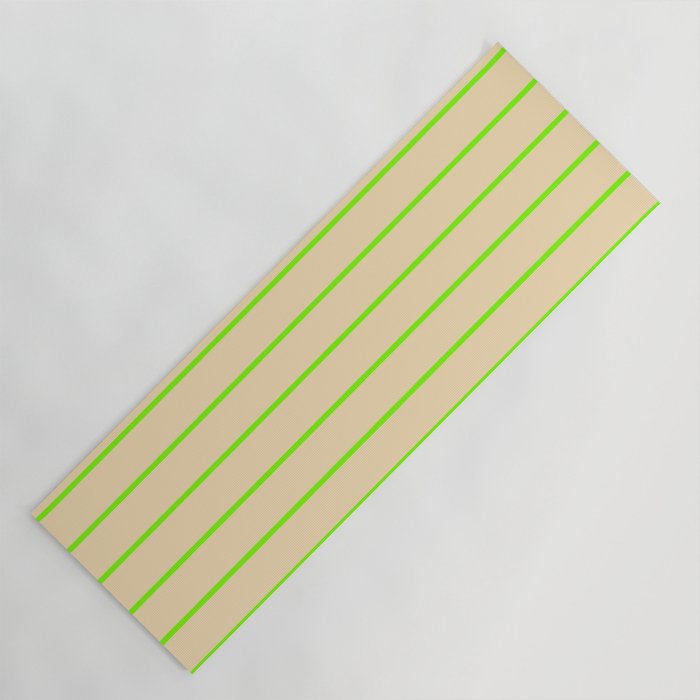 Green & Tan Colored Striped Pattern Yoga Mat