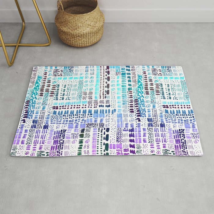 vibrant blue purple ink marks hand-drawn collection Rug