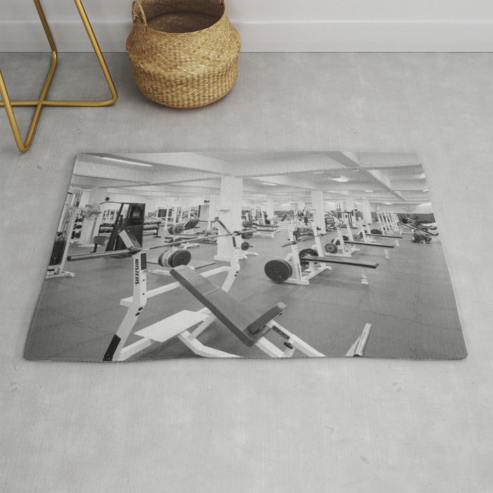 Black and White Weight Room Photograph Rug