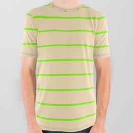 [ Thumbnail: Green & Tan Colored Striped Pattern All Over Graphic Tee ]