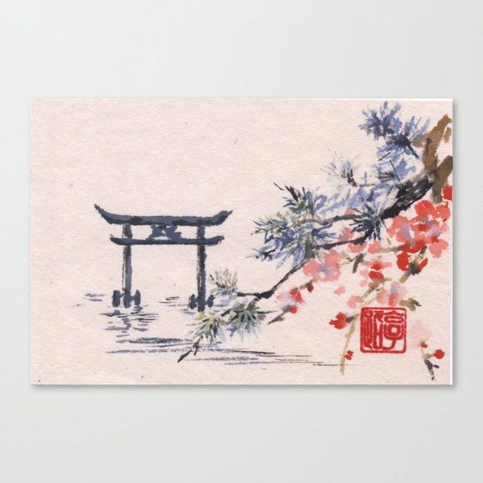 Cherry Blossom Torii Gate Canvas Print By Maplerose Society6