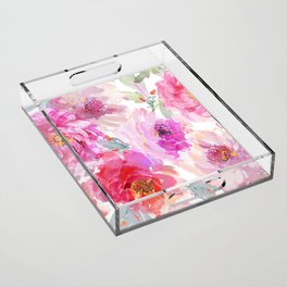 Big Watercolor Flowers in Violet and Pink Acrylic Tray