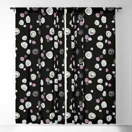 White and pink roses pattern on black background Blackout Curtain