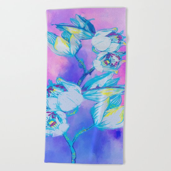 Blue flower abstract Beach Towel