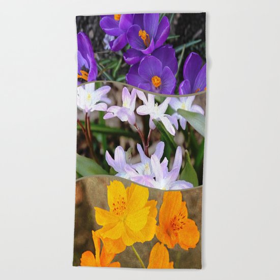 Spring Floral Collage Beach Towel