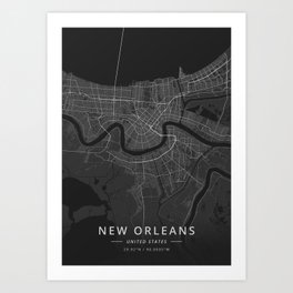New Orleans, United States - Dark Map Art Print