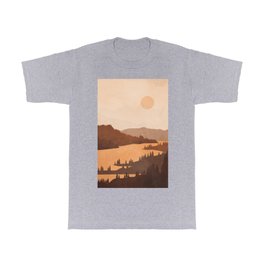 Deep River Country T Shirt | Sunset, Minimalist, Abstract, Nature, Drawing, Minimal, River, Line, Plant, Color 