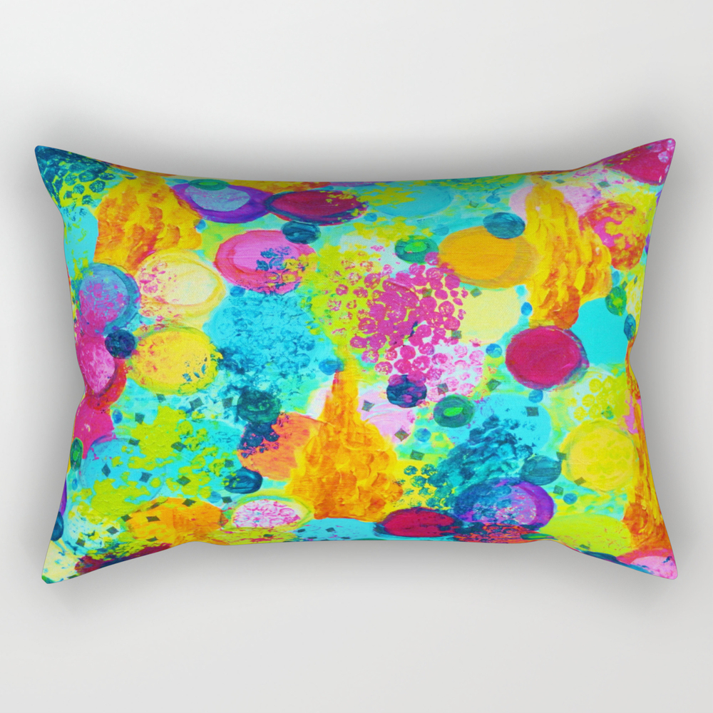 Time For Bubbly - Colorful Bright Bold Abstract Acrylic Painting, Turquoise Royal Blue Magenta Rectangular Pillow by ebiemporium