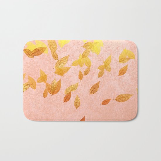 Autumn-world 2 - gold glitter leaves on pink backround Bath Mat