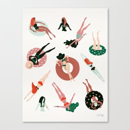 Swimming Ladies – White Canvas Print