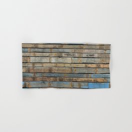 distressed wood wall - Blue and brown planks Hand & Bath Towel