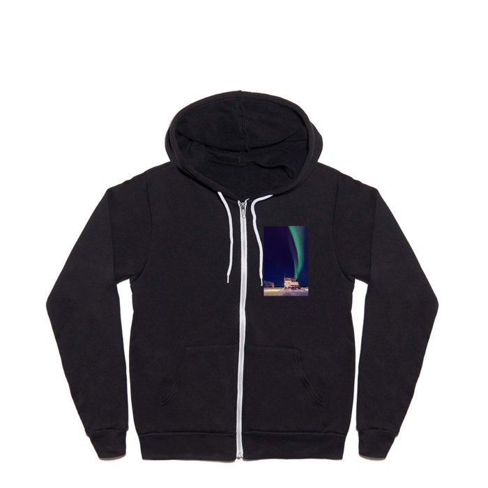 Northern Lights and house boat in Yellowknife Full Zip Hoodie