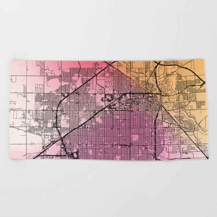 Lubbock, USA - Colorful City Map Beach Towel
