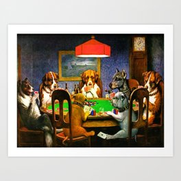  Dogs Playing Poker, by Cassius Marcellus Coolidge - Vintage Painting Art Print