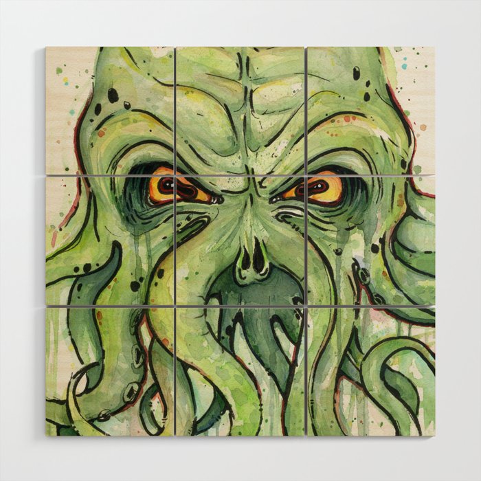 Cthulhu Hp Lovecraft Green Monster Tentacles Wood Wall Art By Olechka Society6