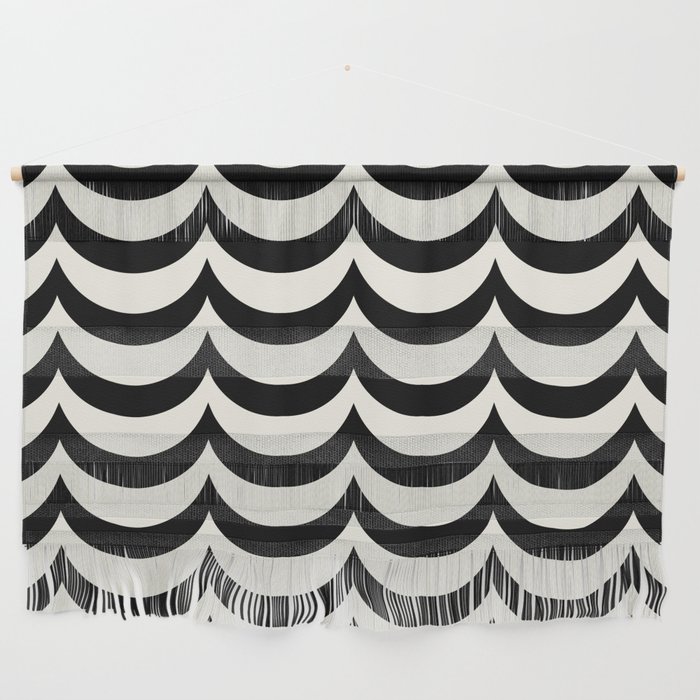 Black and Antique White Wave Pattern Wall Hanging