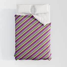 [ Thumbnail: Vibrant Dark Grey, Green, Light Grey, Maroon & Purple Colored Lines/Stripes Pattern Comforter ]