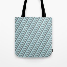 [ Thumbnail: Grey and Powder Blue Colored Lines/Stripes Pattern Tote Bag ]