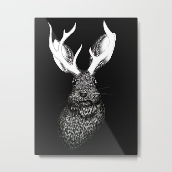 The Jackalope in Black Metal Print