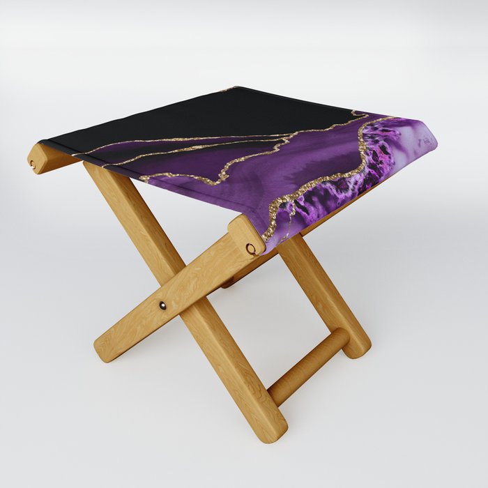 Purple & Gold Agate Texture 14 Folding Stool