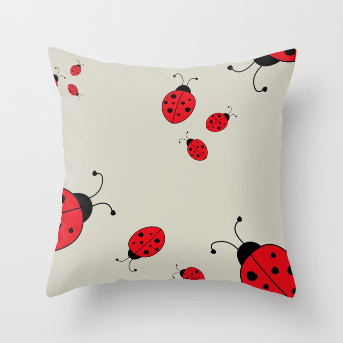Ladybugs-Beige+Red Throw Pillow