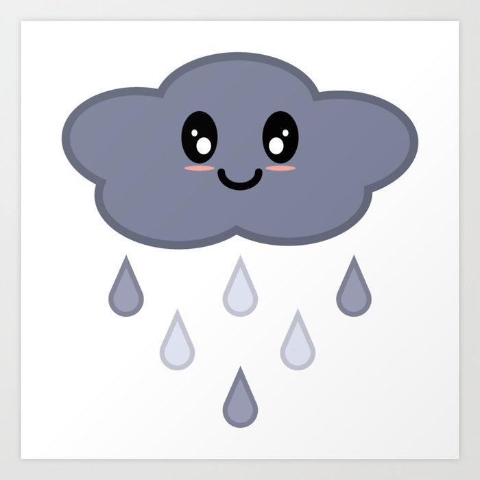 Kawaii Cute Happy Stormy Rain Cloud Art Print