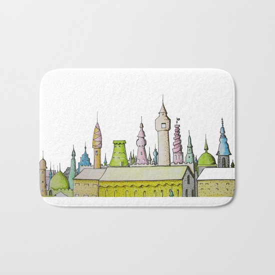 тhe city's rooftops painted with delicate flowers Bath Mat