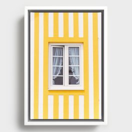 Yellow Stripes Beach House - Pastel - Window - Travel photography Framed Canvas