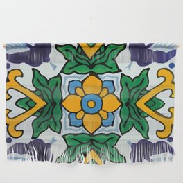Floral baby blue mexican tile retro pattern Wall Hanging