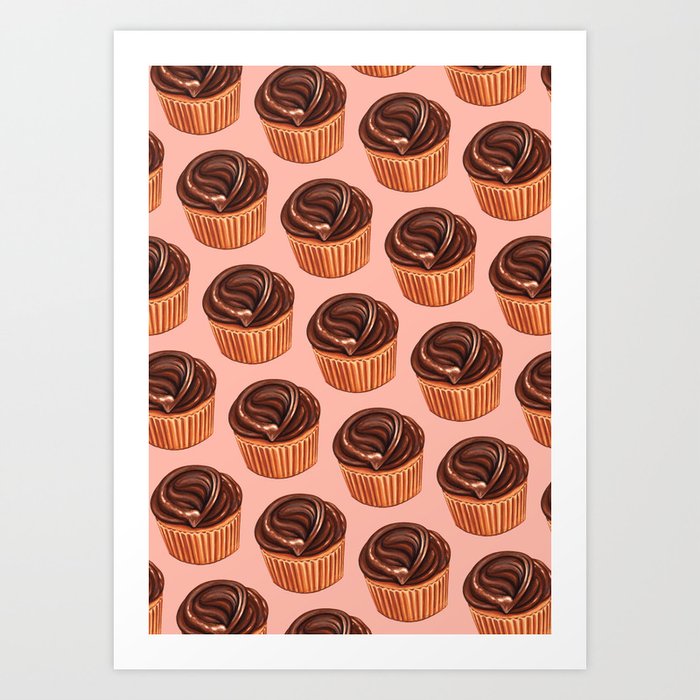 Chocolate Cupcake Pattern - Pink Art Print