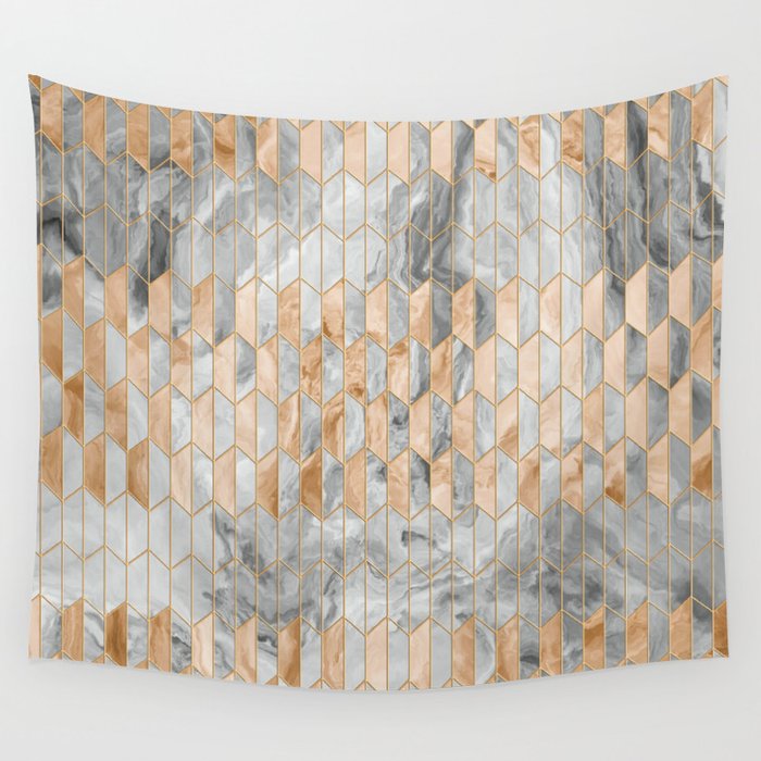 Art Deco Cream Gold + Gray Abstract Marble Geometry Wall Tapestry