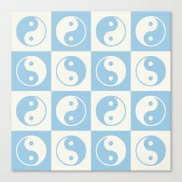 Checkered Yin Yang Pattern (Creamy Milk & Baby Blue Color Palette) Canvas Print