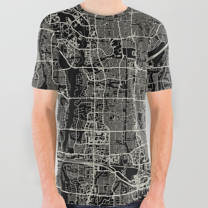 USA PLANO City Map - Black and White All Over Graphic Tee