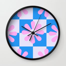 Checkerboard Flowers Wall Clock