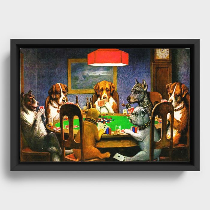  Dogs Playing Poker, by Cassius Marcellus Coolidge - Vintage Painting Framed Canvas