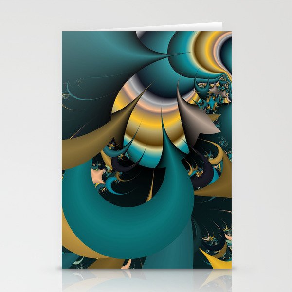 teal and yellow fractal  Stationery Cards