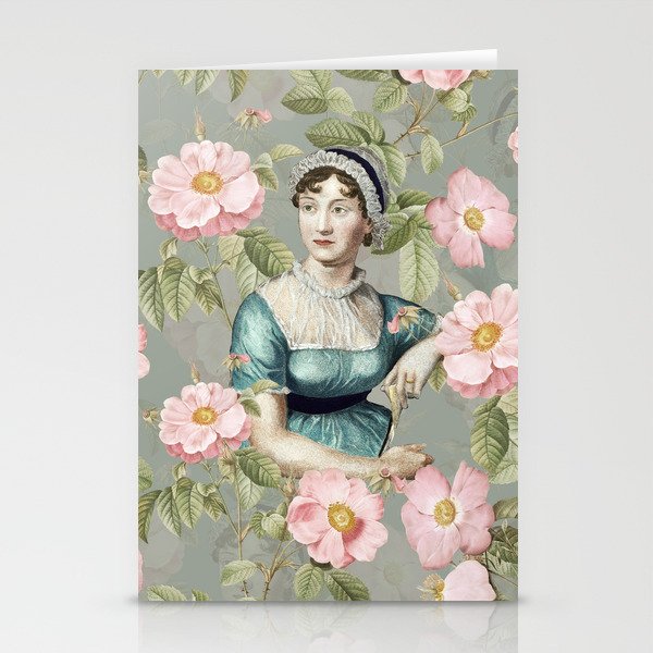 My Tribute to Jane Austen- Jane Austen And Redouté Roses  Stationery Cards