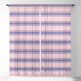 [ Thumbnail: Pink and Dark Slate Blue Colored Pattern of Stripes Sheer Curtain ]