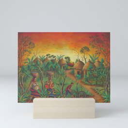 Village painting from Africa of Villagers Mini Art Print