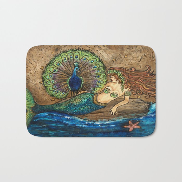 Mermaid and Peacock Bath Mat