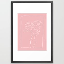 Blooming, the blooming stage of a pair of protea; pink ink drawing Framed Art Print