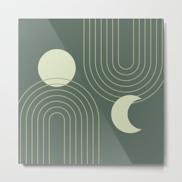 Mid Century Modern Geometric 126 in Forest Green Shades (Rainbow and Sun Abstraction) Metal Print
