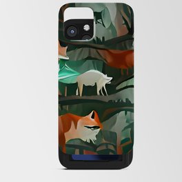 Fox and Wolf Hunt in Forest at Night iPhone Card Case