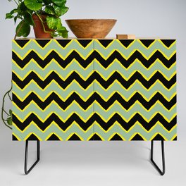 Fresh Minty Green And Black Chevron Pattern,Zigzag Stripes Pattern,Waves,Geometric,Abstract,Retro,Classic, Credenza