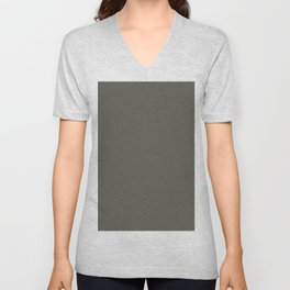 Dark Gray-Brown Solid Color Pantone Tea Leaf 18-0517 TCX Shades of Yellow Hues V Neck T Shirt