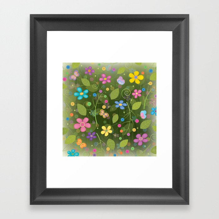 Floral and Butterfly Pattern - Summer Blooms Framed Art Print