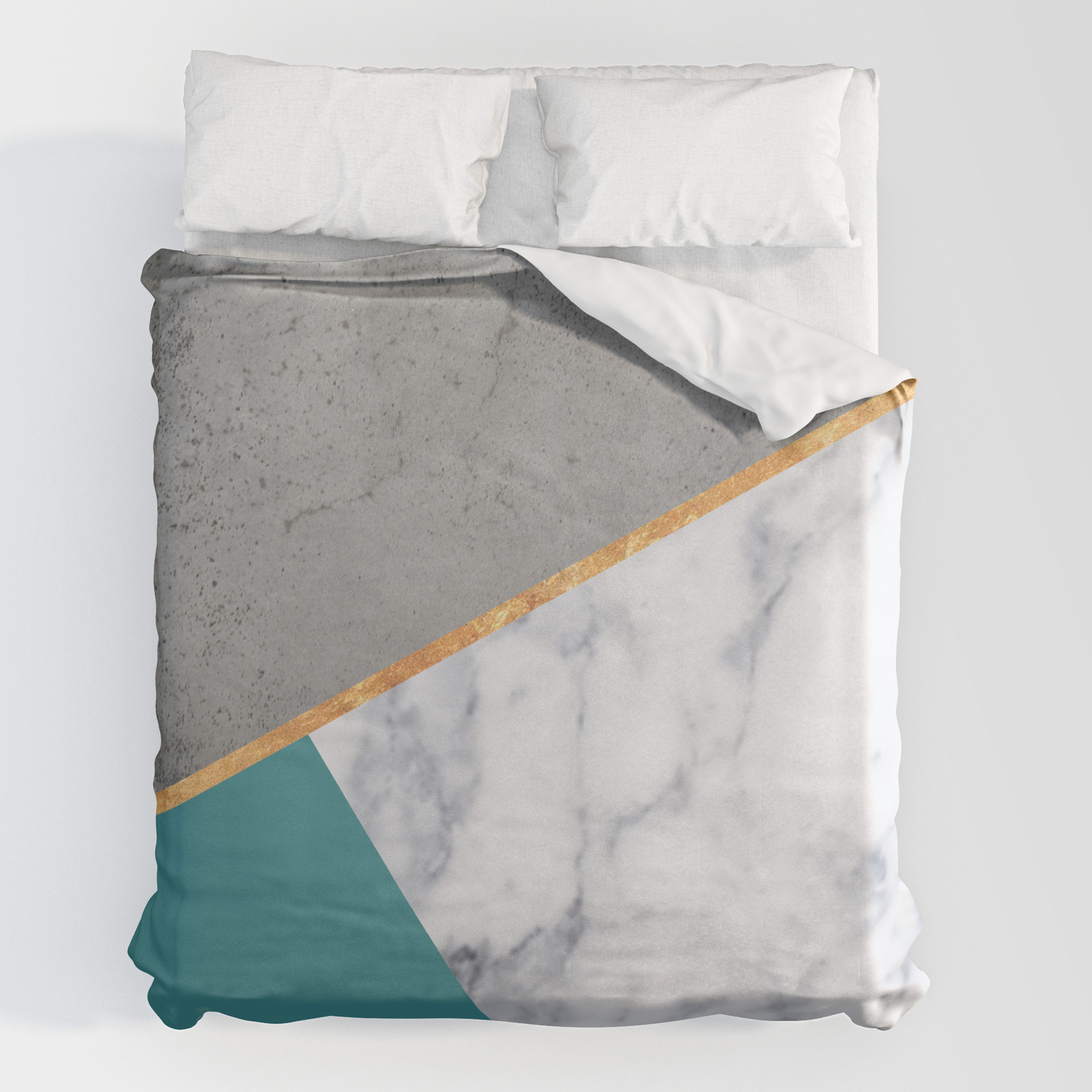 Society6 Marble Teal Gold Gray Geometric by Xiari on Rectangular Pillow X-Large 28 x 20 